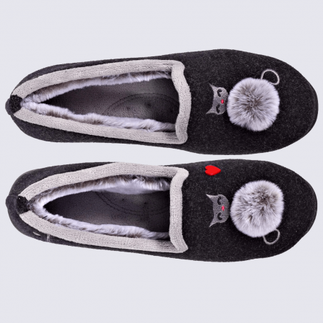 Chaussons Isotoner, chaussons charentaises motif chat femme marine