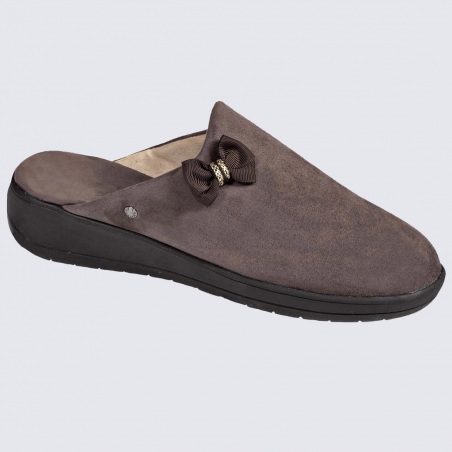 Chaussons Isotoner, chaussons mules femme nœud taupe