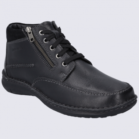 Bottines Josef Seibel, bottines à lacets homme en cuir noir