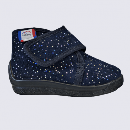 Chaussons Bellamy, chaussons à paillettes bébés filles en cuir bleu