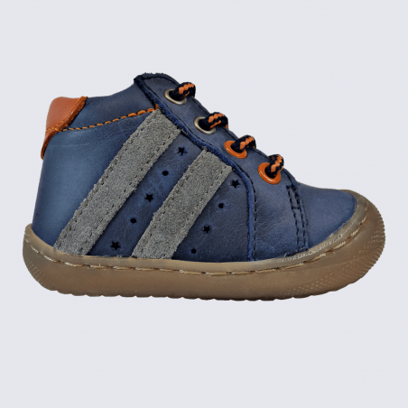 Chaussures Bellamy, chaussures à lacets sportive garçons en cuir bleu