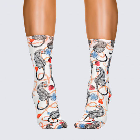 Chaussettes Wigglesteps, chaussettes à motif panthère femme blanc