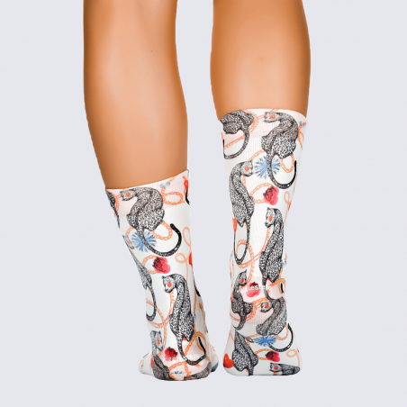 Chaussettes Wigglesteps, chaussettes à motif panthère femme blanc