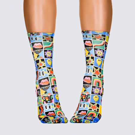 Chaussettes Wigglesteps, chaussettes à motif smiley femme multicolore