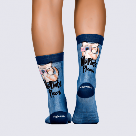 Chaussettes Wigglesteps, chaussettes tendances à motif chat femme bleu