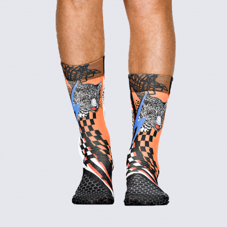 Chaussettes Wigglesteps, chaussettes tendances à motif tigre homme orange