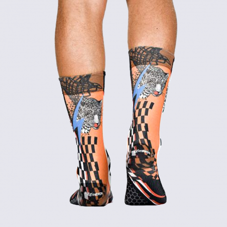 Chaussettes Wigglesteps, chaussettes tendances à motif tigre homme orange