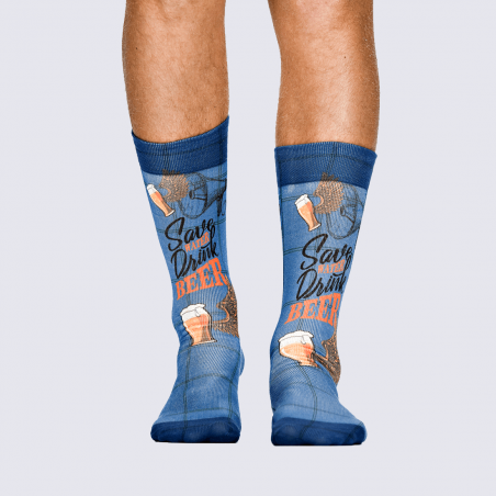 Chaussettes Wigglesteps, chaussettes originales motif bière homme bleu