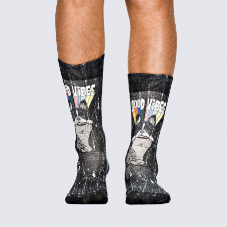 Chaussettes Wigglesteps, chaussettes à motif good vibes homme noir