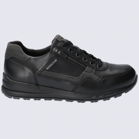 Baskets Mephisto, baskets basses confort homme en cuir lisse noir