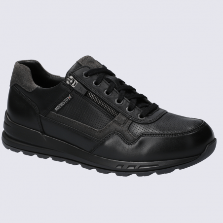 Baskets Mephisto, baskets basses confort homme en cuir lisse noir