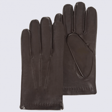 Gants Isotoner, gants homme en cuir d'agneau et doublure en soie et cachemire marron