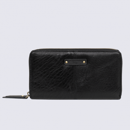 Portefeuille Hexagona, portefeuille long stop RFID femme en cuir noir