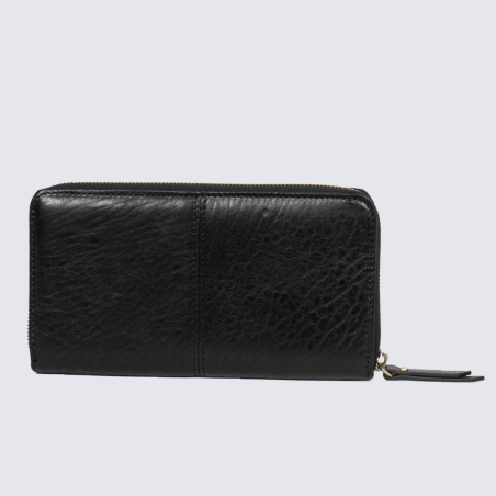 Portefeuille Hexagona, portefeuille long stop RFID femme en cuir noir