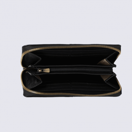 Portefeuille Hexagona, portefeuille long stop RFID femme en cuir noir