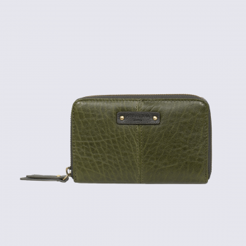 Porte-monnaie Hexagona, porte-monnaie stop RFID femme en cuir kaki