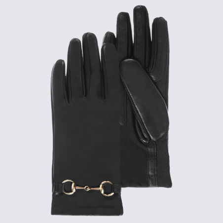 Gants Isotoner, gants à boucle élégant femme en cuir de mouton noir