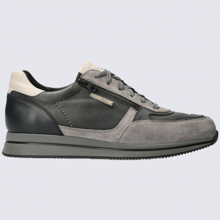 Baskets Mephisto, baskets à lacets homme en cuir lisse gris