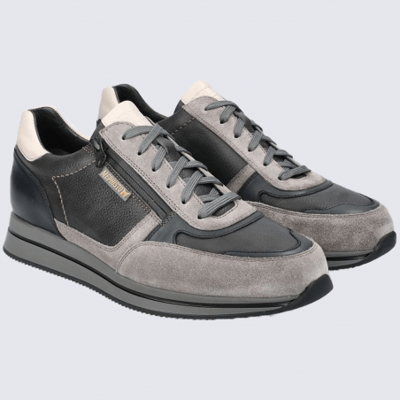 Baskets Mephisto, baskets à lacets homme en cuir lisse gris