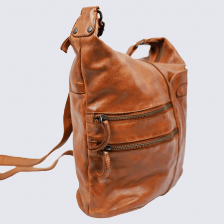 Sac à bandoulière Bear, sac à bandoulière femme en cuir cognac