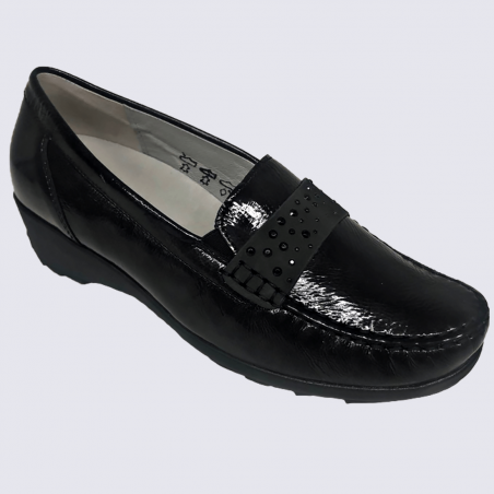 Mocassins Waldlaufer, mocassins élégant femme en cuir vernis noir