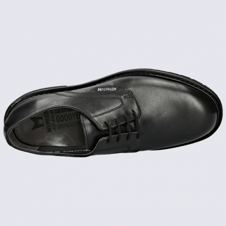 Chaussures Mephisto, chaussures cousu Norvégien homme en cuir noir