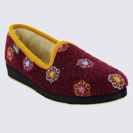 Chaussons Semelflex, chaussons charentaises chaudes à motifs fleurs femme bordeaux