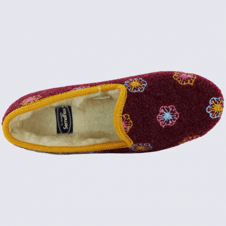 Chaussons Semelflex, chaussons charentaises chaudes à motifs fleurs femme bordeaux