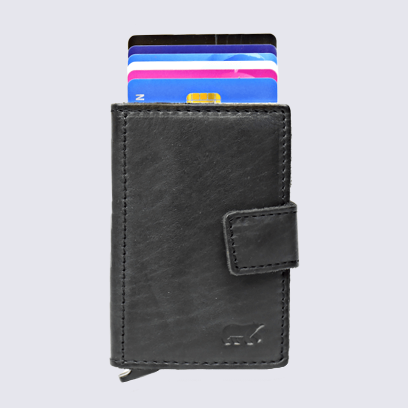 Mini portefeuille Bear, mini portefeuilles intelligent en cuir noir