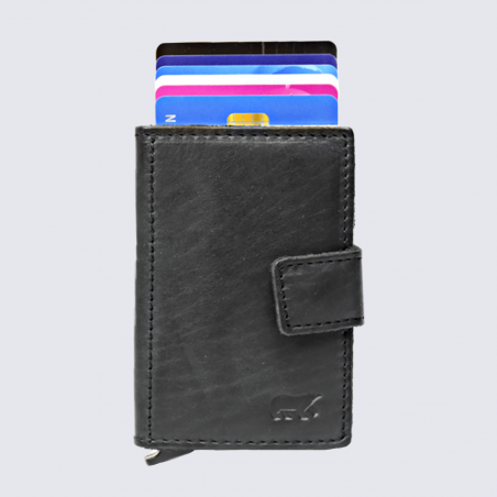 Mini portefeuille Bear, mini portefeuilles intelligent en cuir noir Mini portefeuille Bear, mini portefeuilles intelligent en cuir noir