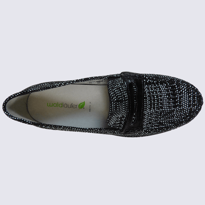 Mocassins Waldläufer, mocassins compensées femme en cuir noir et argenté