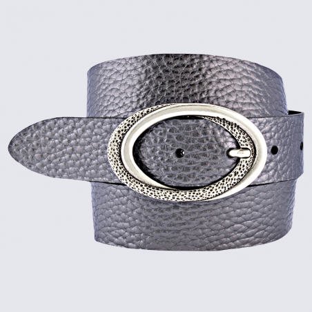 Ceinture Bernd Götz, ceinture métallisée femme en cuir gris anthracite