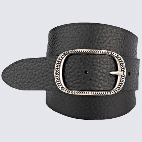 Ceinture Bernd Götz, ceinture métallisée femme en cuir noir