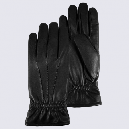 Gants Isotoner, gants tactiles homme en cuir noir