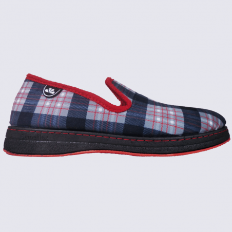 Chaussons Semelflex, chaussons charentaises chaudes à carreaux homme bleu