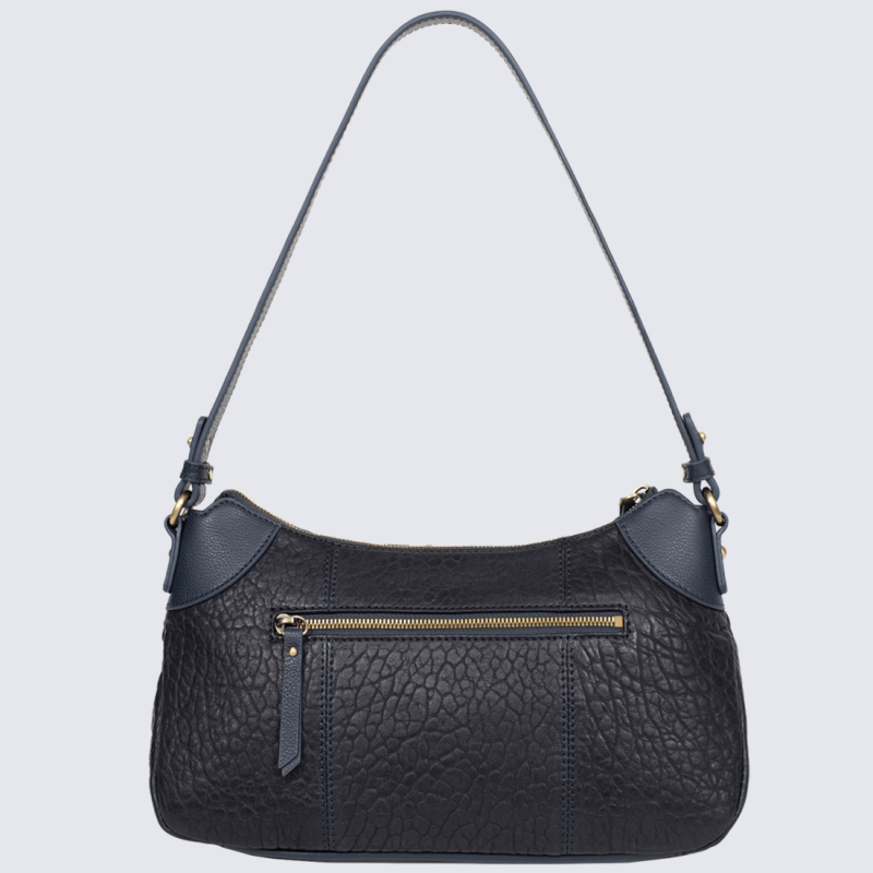 Sac porté épaule Hexagona, sac baguette femme en cuir bleu