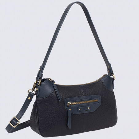 Sac porté épaule Hexagona, sac baguette femme en cuir bleu