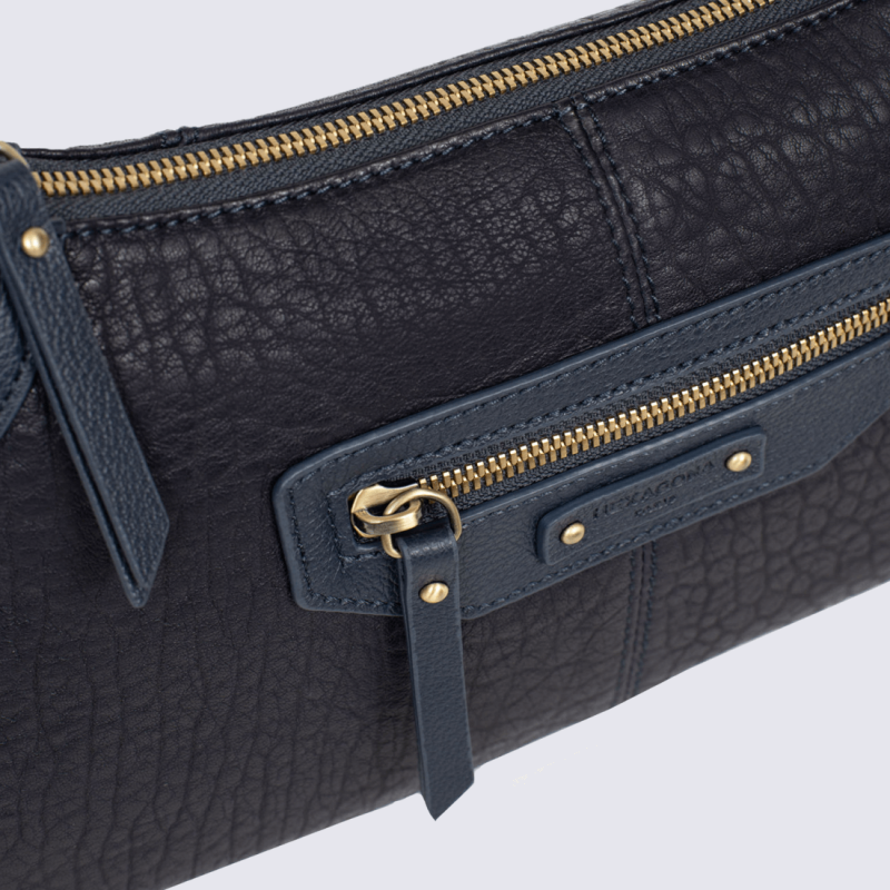 Sac porté épaule Hexagona, sac baguette femme en cuir bleu