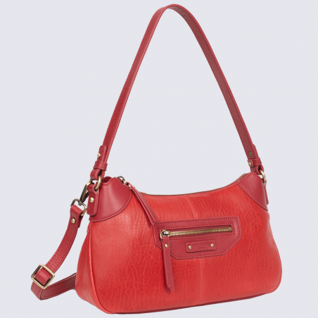 Sac porté épaule Hexagona, sac baguette femme en cuir rouge