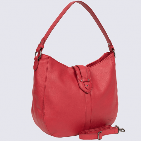 Sac porté épaule Hexagona, sac besace femme en cuir rouge