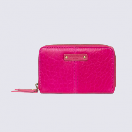 Porte-monnaie Hexagona, porte-monnaie stop RFID femme en cuir rose fuschia