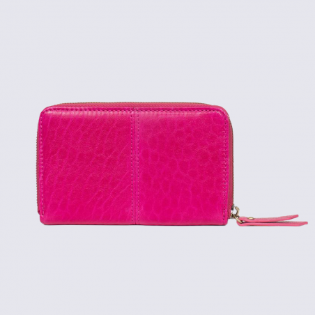 Porte-monnaie Hexagona, porte-monnaie stop RFID femme en cuir rose fuschia