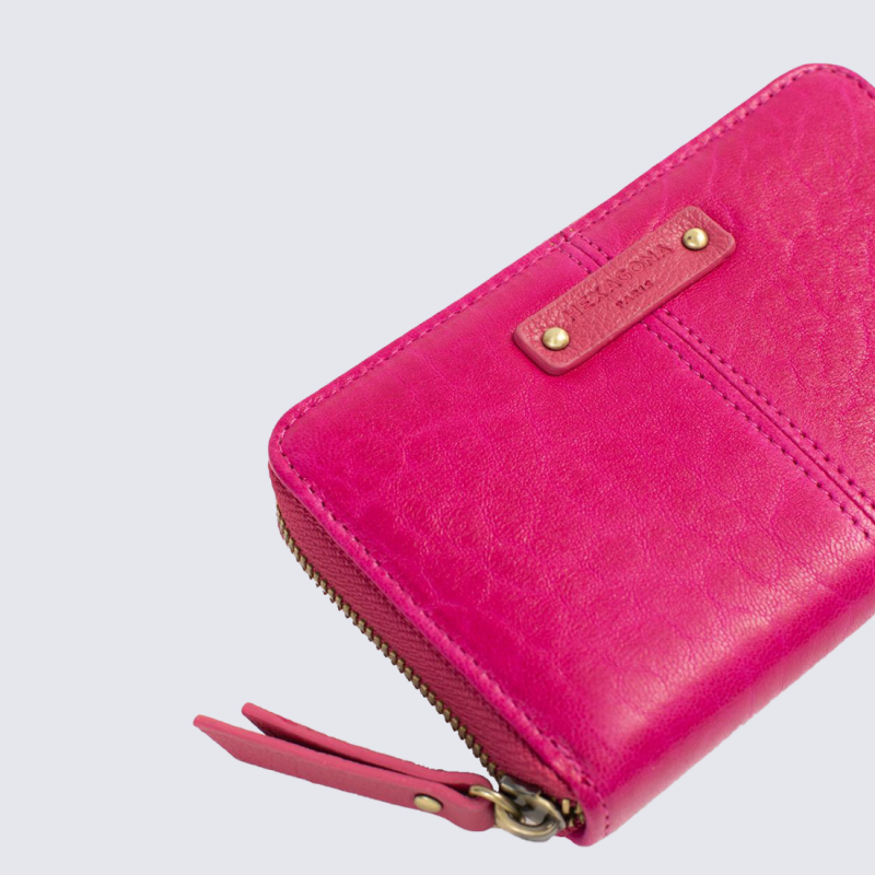 Porte-monnaie Hexagona, porte-monnaie stop RFID femme en cuir rose fuschia