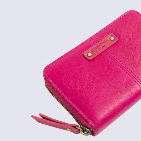 Porte-monnaie Hexagona, porte-monnaie stop RFID femme en cuir rose fuschia