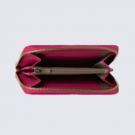 Porte-monnaie Hexagona, porte-monnaie stop RFID femme en cuir rose fuschia