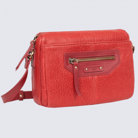 Sac à bandoulière Hexagona, sac à bandoulière femme en cuir rouge