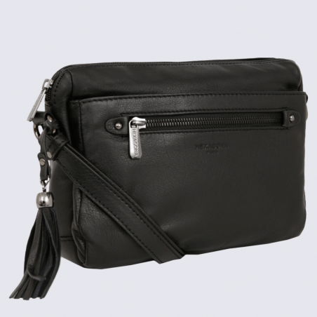 Sac à bandoulière Hexagona, sac à bandoulière femme en cuir noir