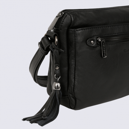 Sac à bandoulière Hexagona, sac à bandoulière femme en cuir noir