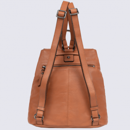 Sac à dos Hexagona, sac à dos tendance femme en cuir marron