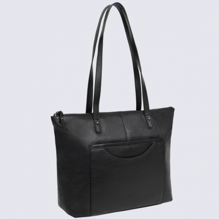 Sac cabas Hexagona, sac cabas porté épaule femme en cuir noir